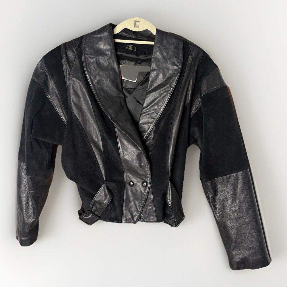 Adler Collection Women’s Black Leather Real Lamb Zip Up Belted Jacket Coat Sz M